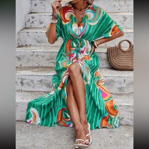 Boho split hem batwing sleeve maxi dress
